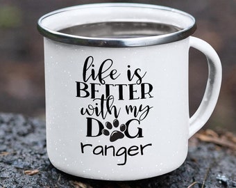 Dog Lover Mug Custom Dog Mug Camp Mug Personalized Dog Present Campfire Mug Enamel Coffee Mug Tin Coffee Cup Camping Cup Custom Text Mug