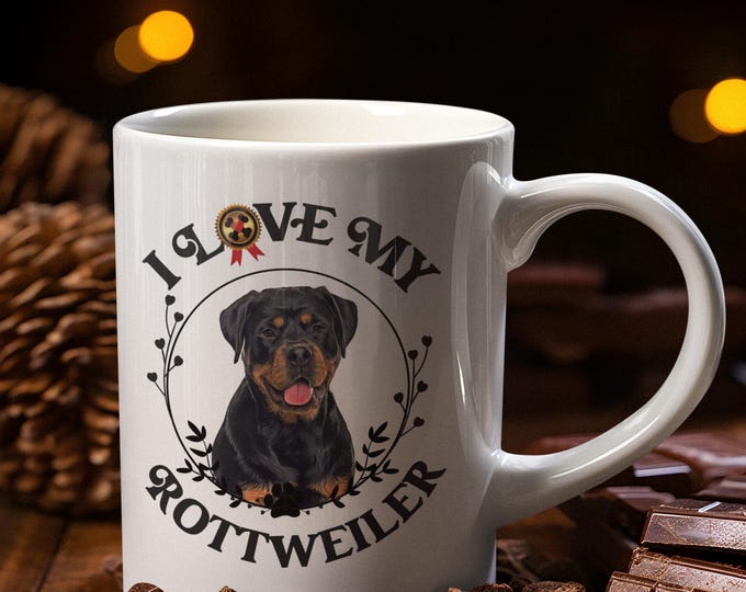 Dog Breed Coffee Mug Rottweiler Customized Gift For Dog Lover Coffee Mug Custom Name or Message Ceramic Gift Sublimated Oil Painting Design