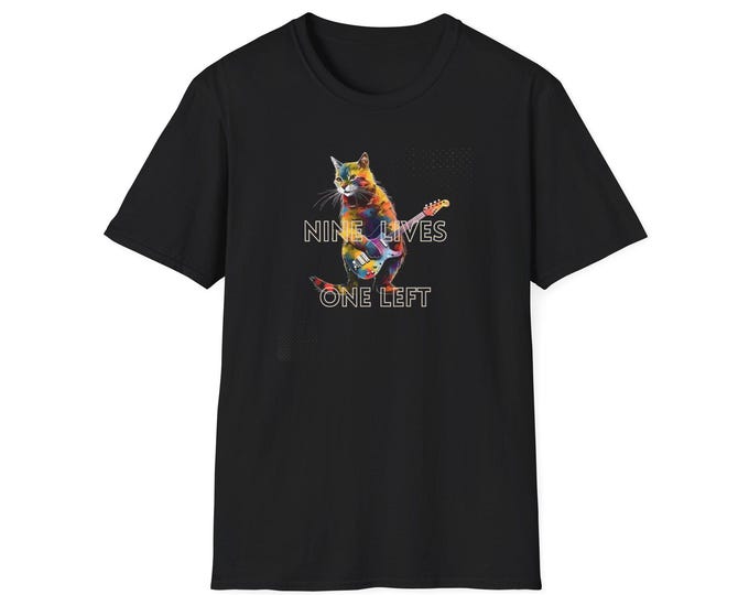 Colorful Cat Lover T-Shirt, Fun Cat Art Tee, Unique Gifts for Pet Owners, Casual Summer Style, Nine Lives T-Shirt