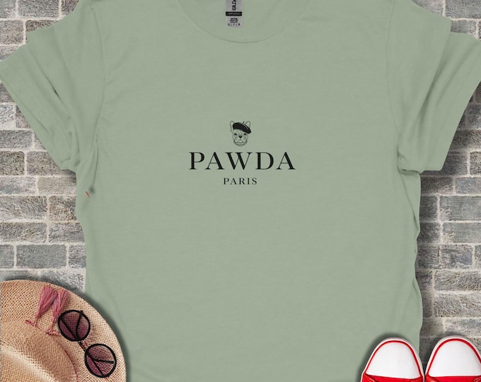 Pawda Paris T-Shirt, French Bulldog, Paris, France, Dog Lover Tee, Unique Gift, Funny Dog T Shirt, Stylish Pet Apparel