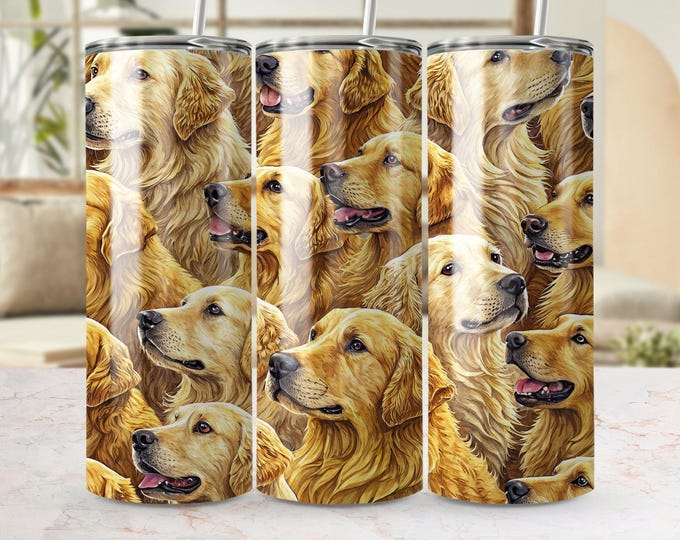 Golden Retriever Tumbler Wrap, 20oz Skinny Tumbler PNG, Dog Breed Sublimation Design, Puppy Tumbler Wrap, Digital Download