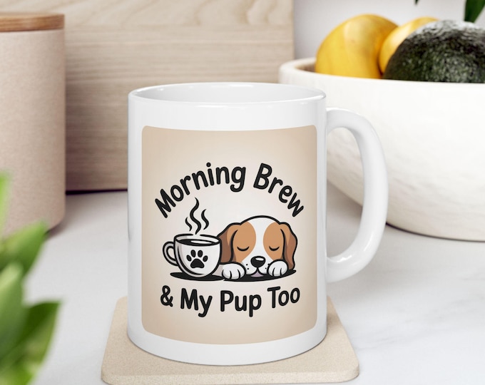 Custom Pet Gift Dog Lover Morning Brew Coffee Cup Design Personalized Canine Decoration Kitchen Display Ceramic Mug Pet Parent Mug Paw Print