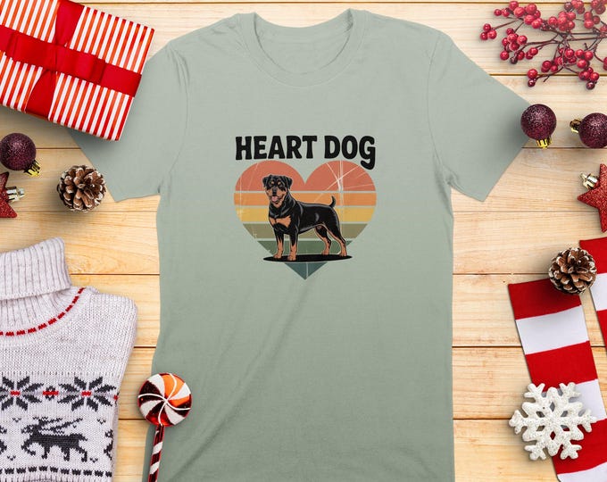 Rottweiler T-Shirt, Heart Dog Tee, Retro Rottie Lover Gift, Dog Breed Shirt, Canine T Shirt, Dog Mom Shirt, Heart Dog Design TShirt