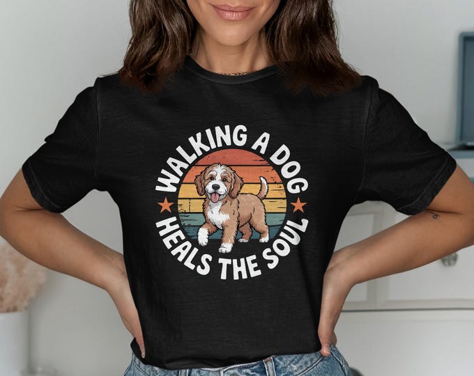 Dog Lover T-Shirt, Goldendoodle Tee, Walking a Dog Heals the Soul, Cute Puppy Shirt, Pet Owner Gift, Trendy T-Shirt, Popular Design