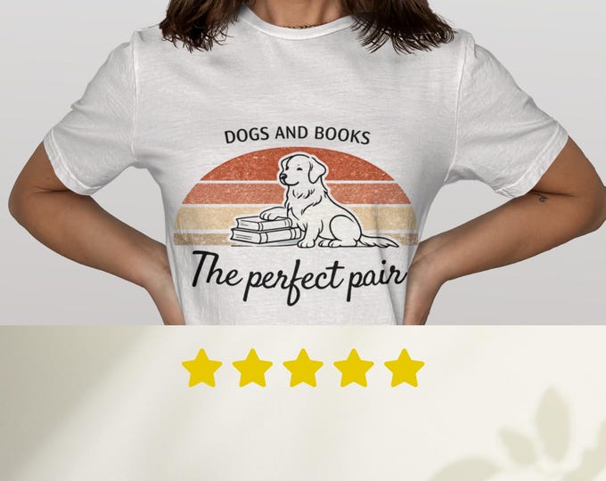 Dogs and Books The Perfect Pair T-Shirt, Golden Retriever Book Lover Tee, Dog Mom Reader Gift, Cute Pet Owner Apparel, Cozy Reading Shirt