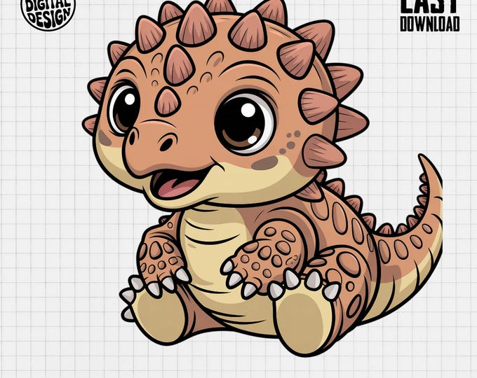 Baby Ankylosaurus Clipart, Cute Dinosaur Art, Baby Animal Clipart, Jurassic Nursery, Baby Shower Clipart, Baby Dinosaur PNG