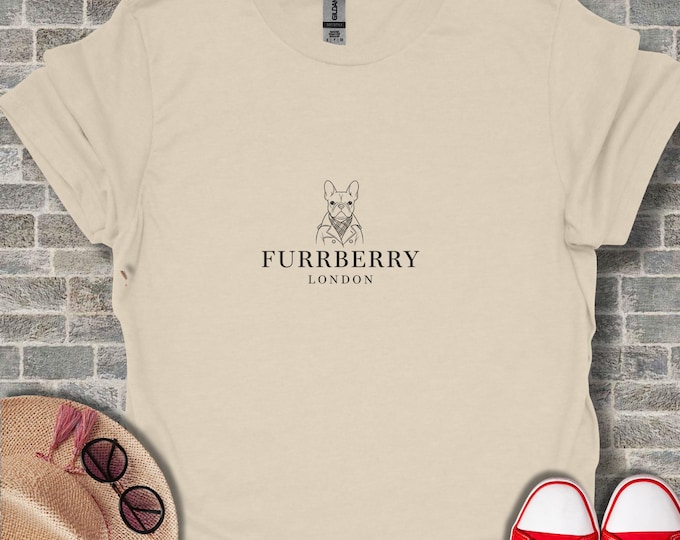 Furrberry Dog T Shirt, Trendy Bulldog Tee, London Fashion Pet Shirt, Cute Animal Lover Gift, Unique Design, Stylish Dog Graphic T-Shirt