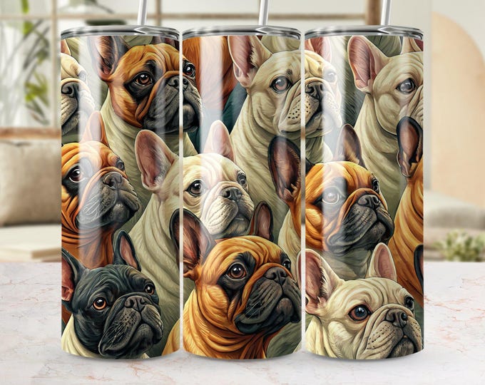 French Bulldog Tumbler Wrap, 20oz Skinny Dog Tumbler PNG, Puppy Sublimation Designs, Pet Tumbler Wrap, Digital Download