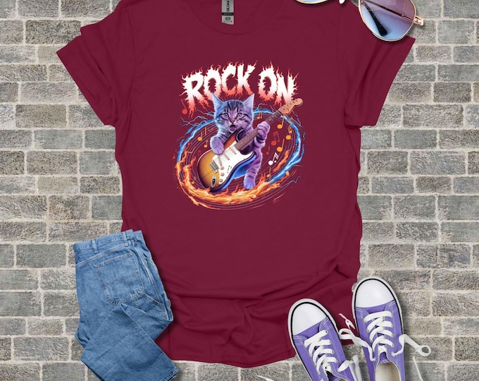 Cat Lover Graphic Shirt Cat Rock On Unisex Softstyle T-Shirt