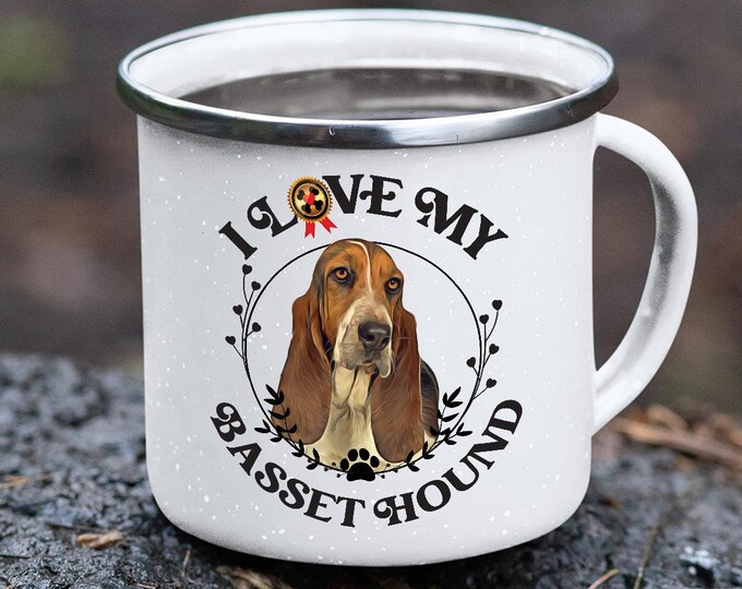 Basset Hound Metal Mug, Dog Lover Gift, Custom Basset Hound Cup, Personalized Dog Mug, Basset Hound Coffee Mug, Stainless Steel Mug Pet Gift