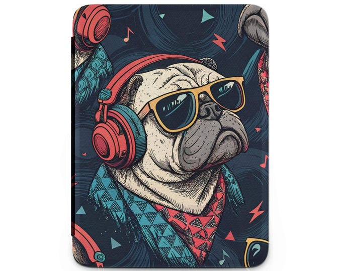 Cool Bulldog Kindle Case, Dog Lover Gift, Stylish Kindle Cover, Music Lover Kindle Protector, Unique Kindle Accessory, Trendy Ereader Case