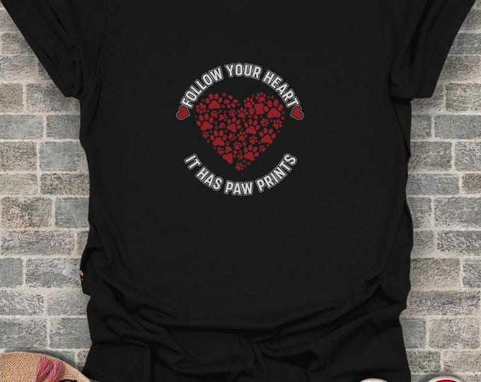 Dog Paw Print Heart T-Shirt: Gift for Dog Lovers