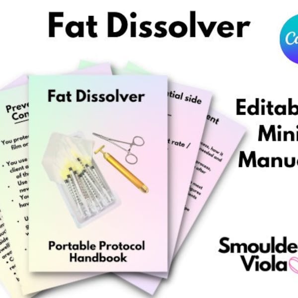 Fat dissolver Portable Protocols, Flash cards, cosmetic injectables, student learning manual