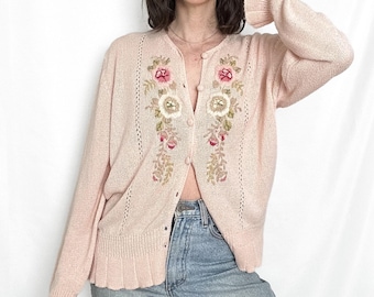 Vintage Cottage Petal Pink Floral Cardigan