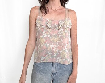Vintage Floral Ruffle Tank Top