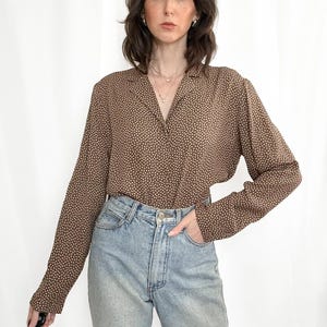 Vintage Cocoa Polka Dot Silk Button Down