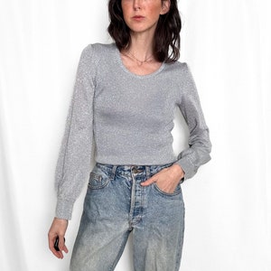 Vintage 70s Silver Balloon Sleeve Top