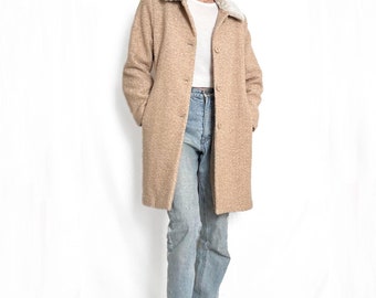 Vintage Faux Fur Collar Cream Wool Coat