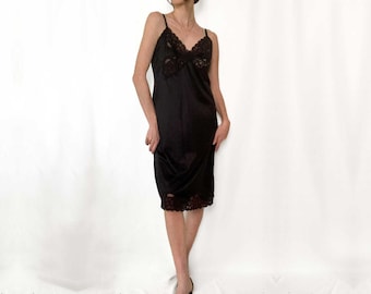 Vintage 70s Vanity Fair Black Slip Dress