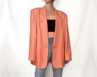 Vintage Coral Pink Linen Blazer