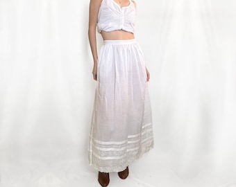Vintage White Prairie Linen Maxi Skirt