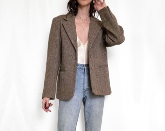 Vintage Neural Herringbone Wool Blazer