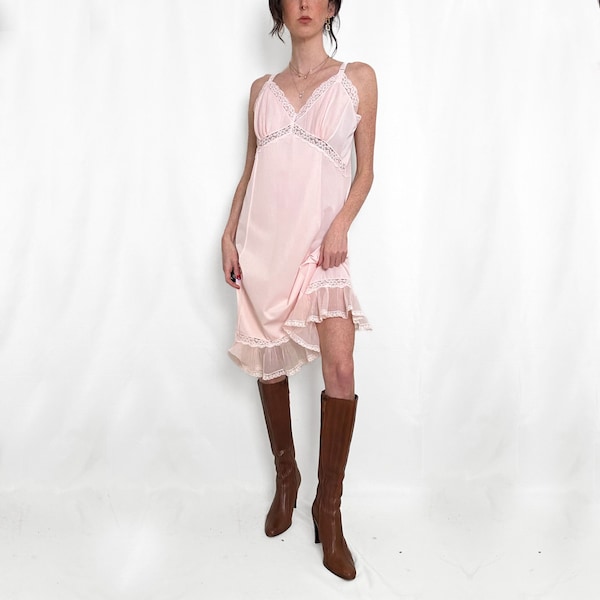 Vintage 50s Baby Pink Slip Dress