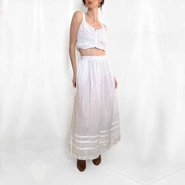 Vintage White Prairie Linen Maxi Skirt