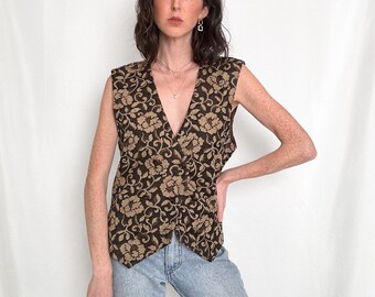 Vintage Espresso Rose Floral Vest