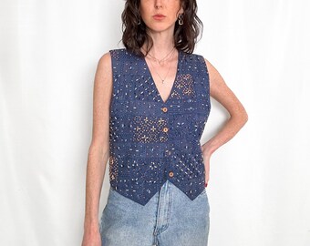 Vintage Blue Bohemian Beaded Vest Top