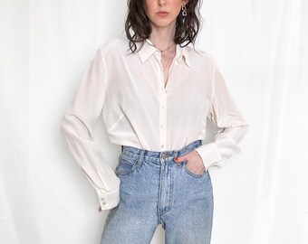 Vintage Ivory Silk Button Down