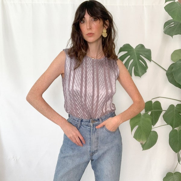 Vintage Silver Satin Pleated Top