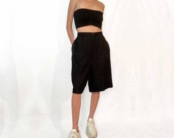 Vintage Black Linen Blend Bermuda Shorts