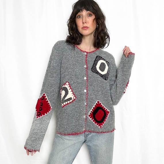 Y2K Novelty Patchwork Millenium Cardigan - image 1