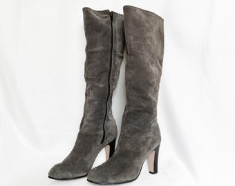 Gray Suede Knee High Leather Boots