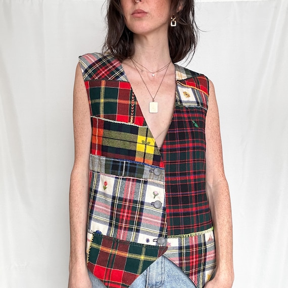 Vintage Patchwork Plaid Reversible Novelty Vest - image 5