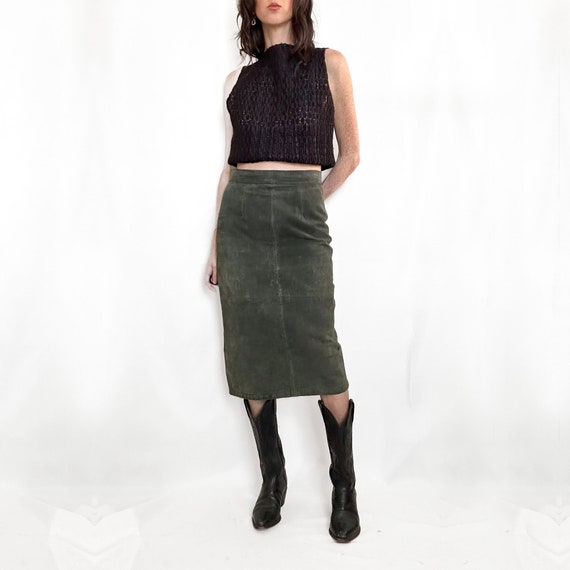 Vintage Olive Green Suede Leather Skirt