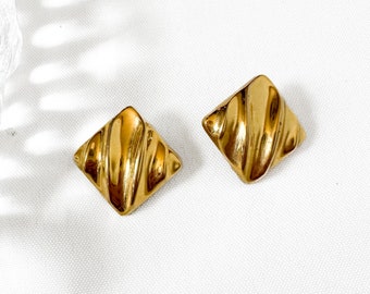 Gold Wavy Square Post Earrings