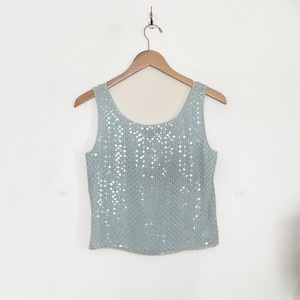 Y2k Powder Blue Sequin Silk Crop Top