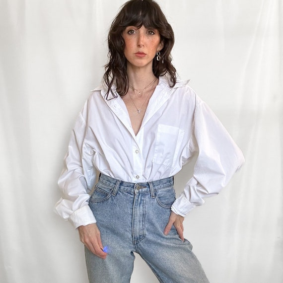 Vintage White Cotton Boxy Button Down - image 1