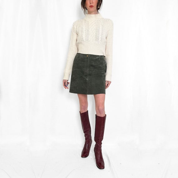 Olive Green Suede Leather Mini Skirt - image 7