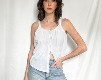 Vintage White Cottage Pintuck Camisole Tank