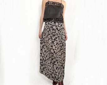 Vintage Star Floral Black Maxi Skirt