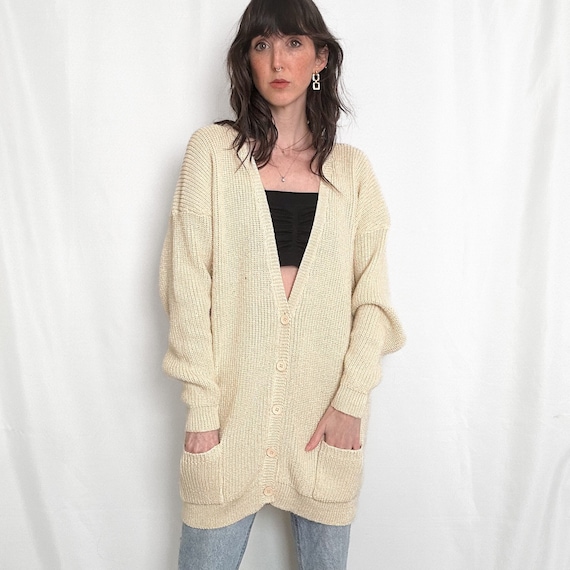 Vintage Chunky Butter Cream Cardigan - image 1