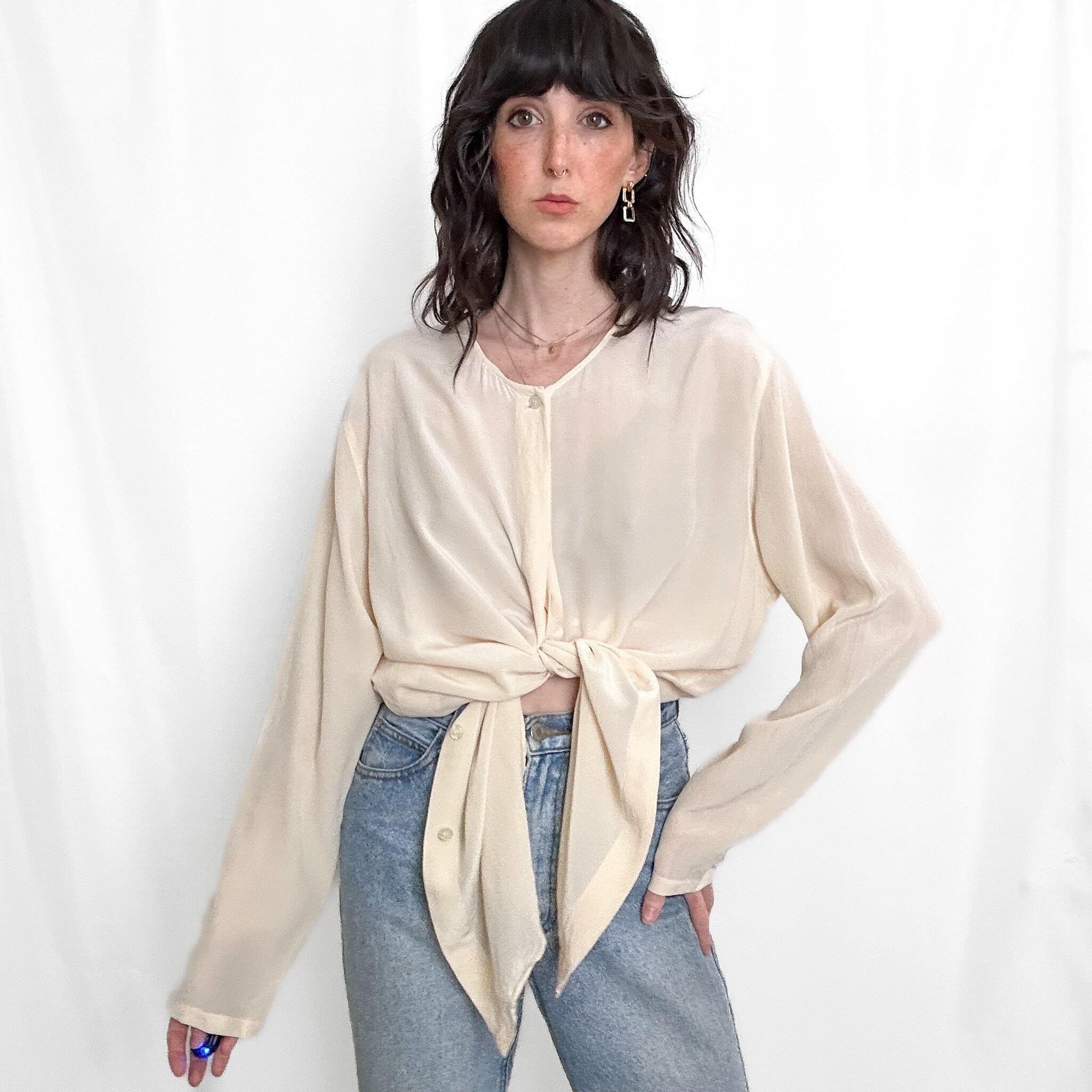 Rainbow Checkered Silk Button Down