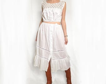 Vintage White Lace Prairie Ruffle Skirt