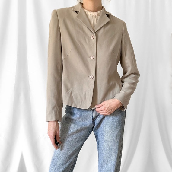 Vintage Taupe Silk Cropped Blazer - image 2