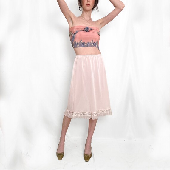 True Vintage Pink Lace Slip Skirt - image 2
