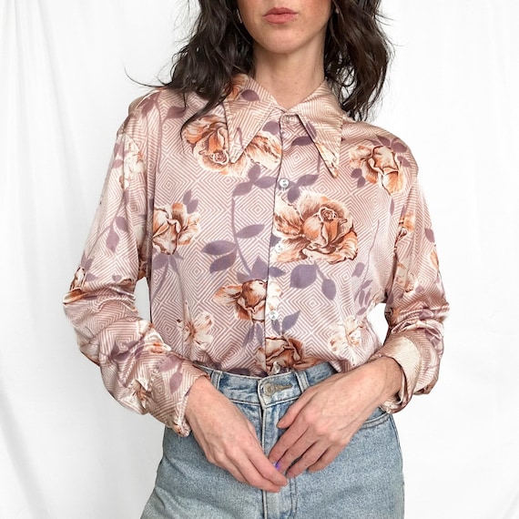 70s Psychedelic Rose Button Down - image 1