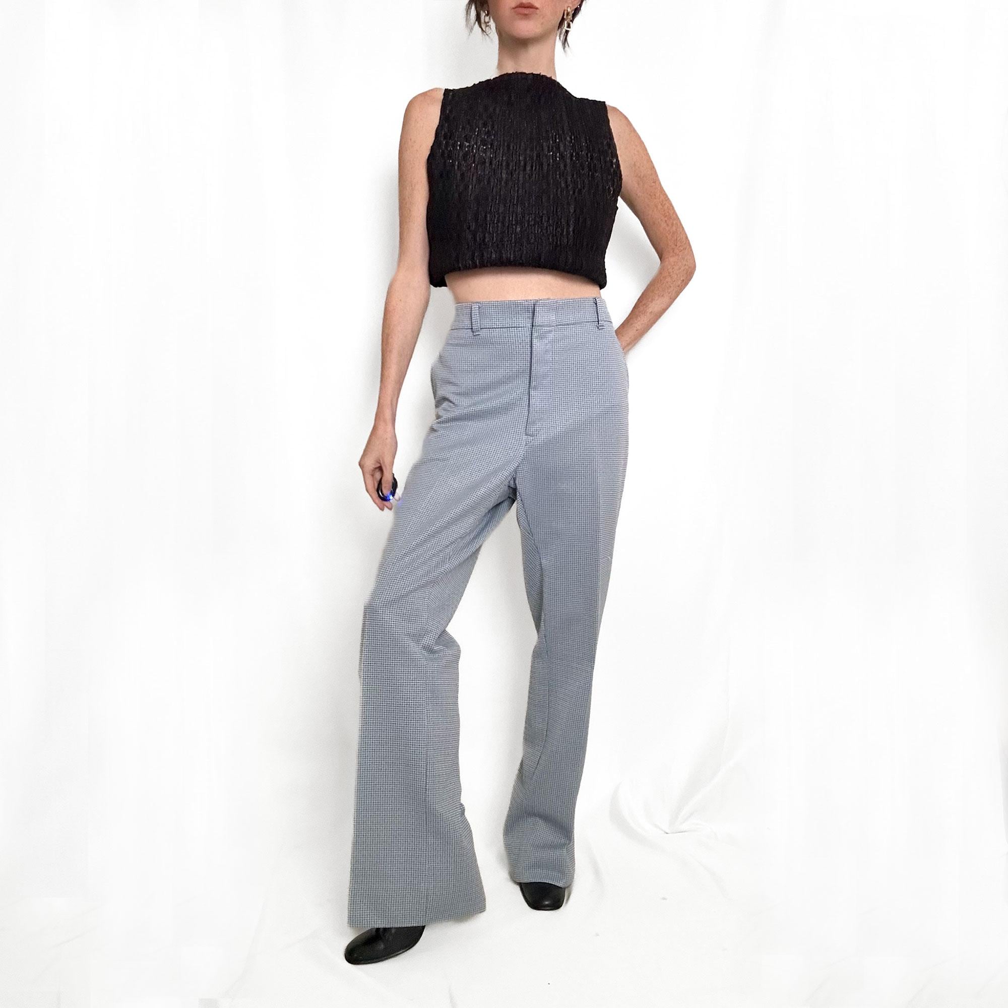 Vintage 70s Check Blue Gray Trouser - Etsy